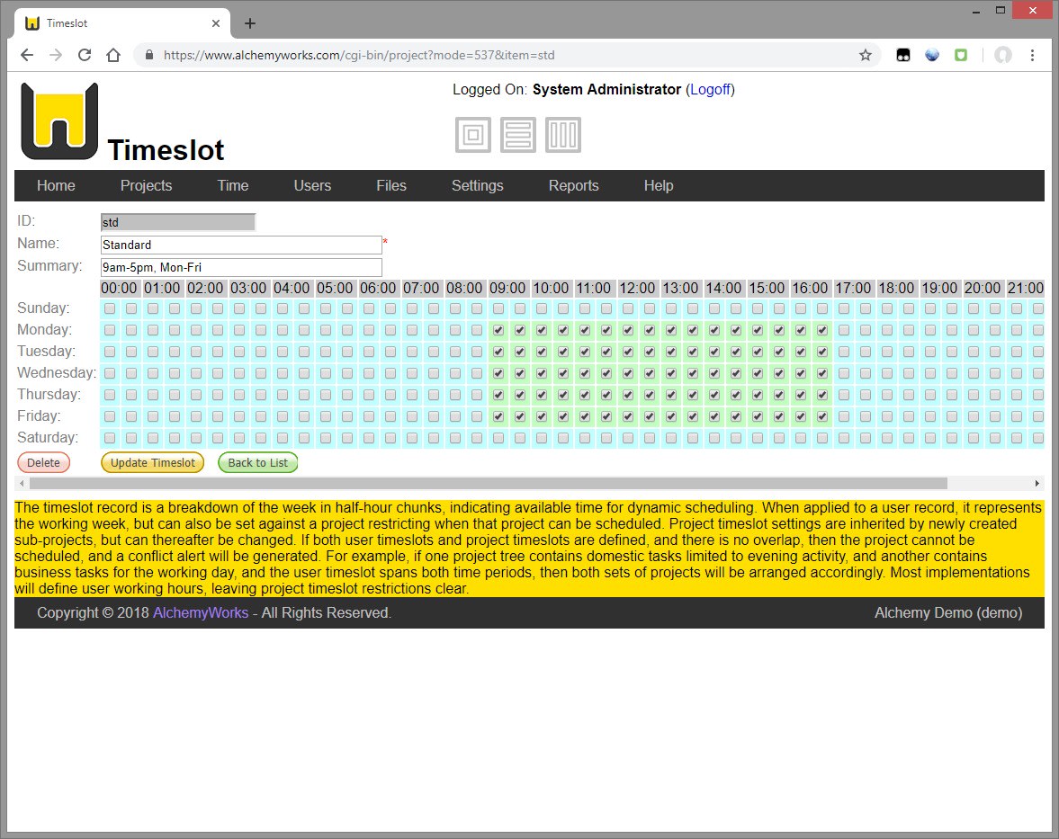 Timeslot Schedule Constraints